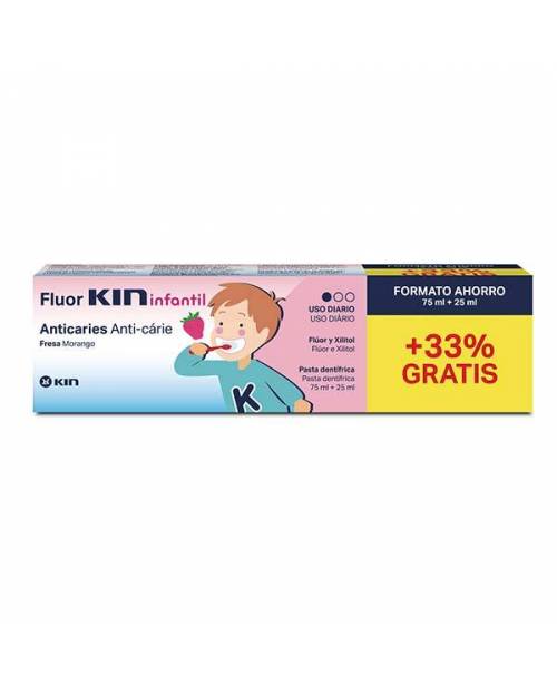 FLUOR KIN INFANTIL PASTA SABOR FRESA 2 A 6 AÑOS 75+25ML