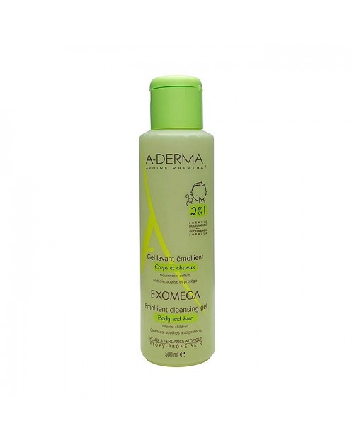 A-derma Exomega 2 en 1 cuerpo y cabello gel limpiador 500ml